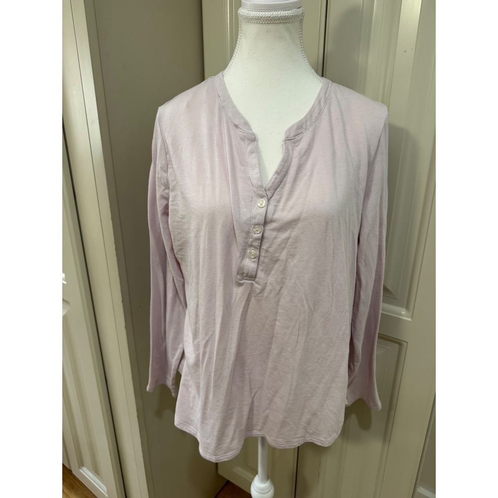 Liz Claiborne Sleepwear Pink‎ Long Sleeve Henley Top Womens Size Large
